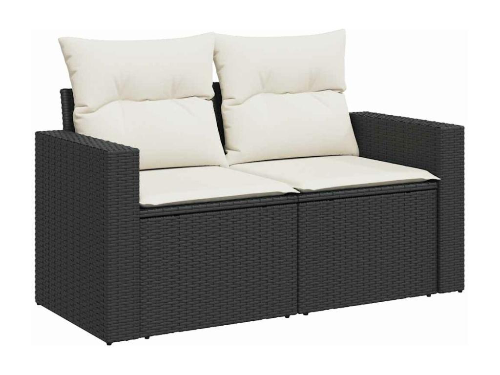 Salon de jardin 7 pcs avec coussins noir résine tressée QNWF75499