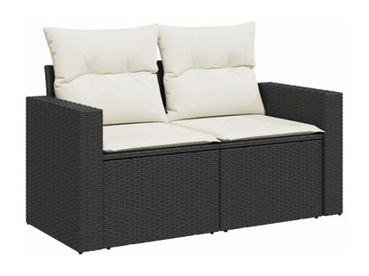 Salon de jardin 7 pcs avec coussins noir résine tressée QNWF75499