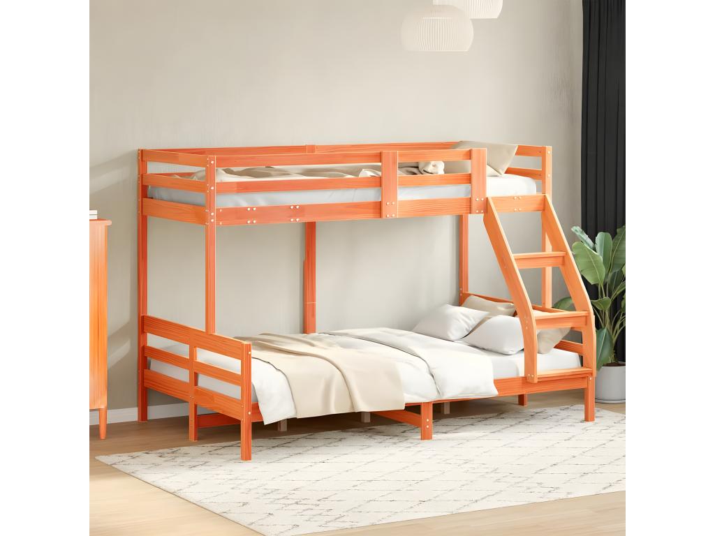 Lit superposé 90x200/120x200 cm cire marron bois de pin massif WSSW97399