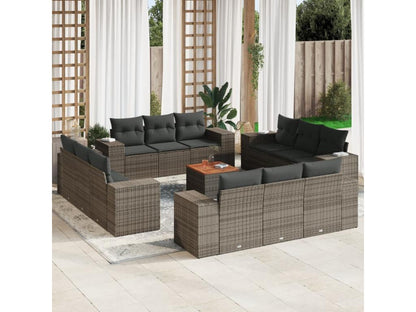 Salon de jardin avec coussins 13 pièces gris résine tressée NJBK64306