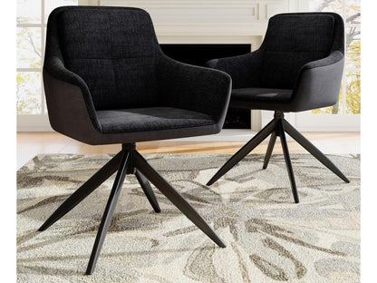 Lot de 2 chaises pivotantes en velours - pieds réglables en métal - Noir