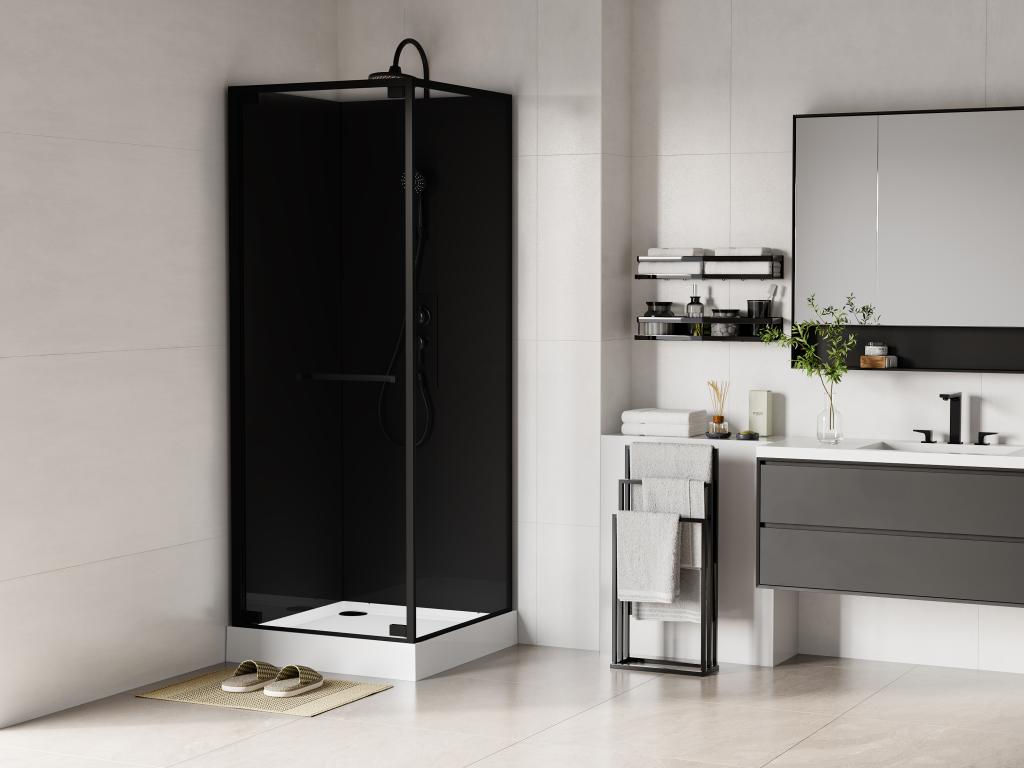 Cabine de douche installation réversible - Hauteur réglable - Noir - L80 x l80 x H213/232 cm - Laviecasa PTUU74286