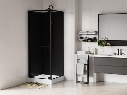 Cabine de douche installation réversible - Hauteur réglable - Noir - L80 x l80 x H213/232 cm - Laviecasa PTUU74286