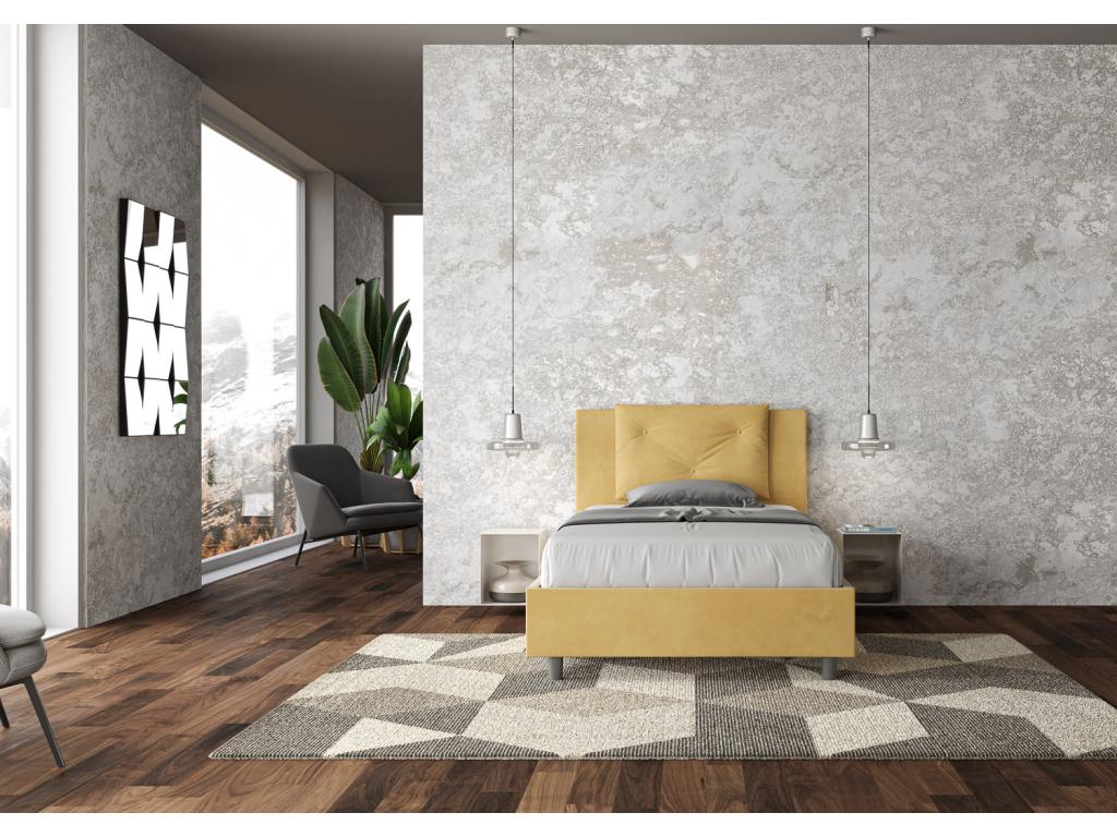 Lit 1 place et demi coffre rembourré 120x210 microfibre ocre Chicyla ZPRG69204