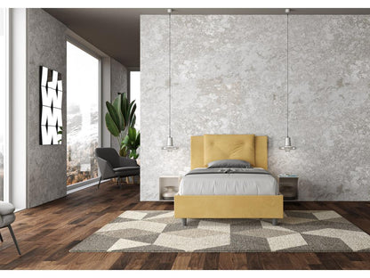 Lit 1 place et demi coffre rembourré 120x210 microfibre ocre Chicyla ZPRG69204