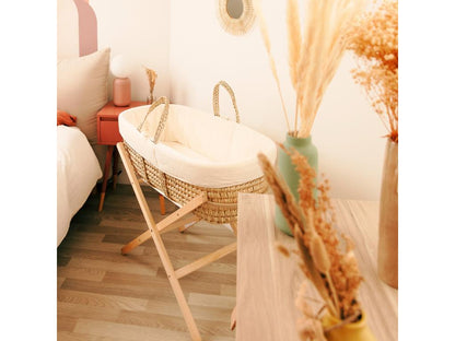 Couffin avec Support Pliable Bois Habillage en Coton Bio - Nuage