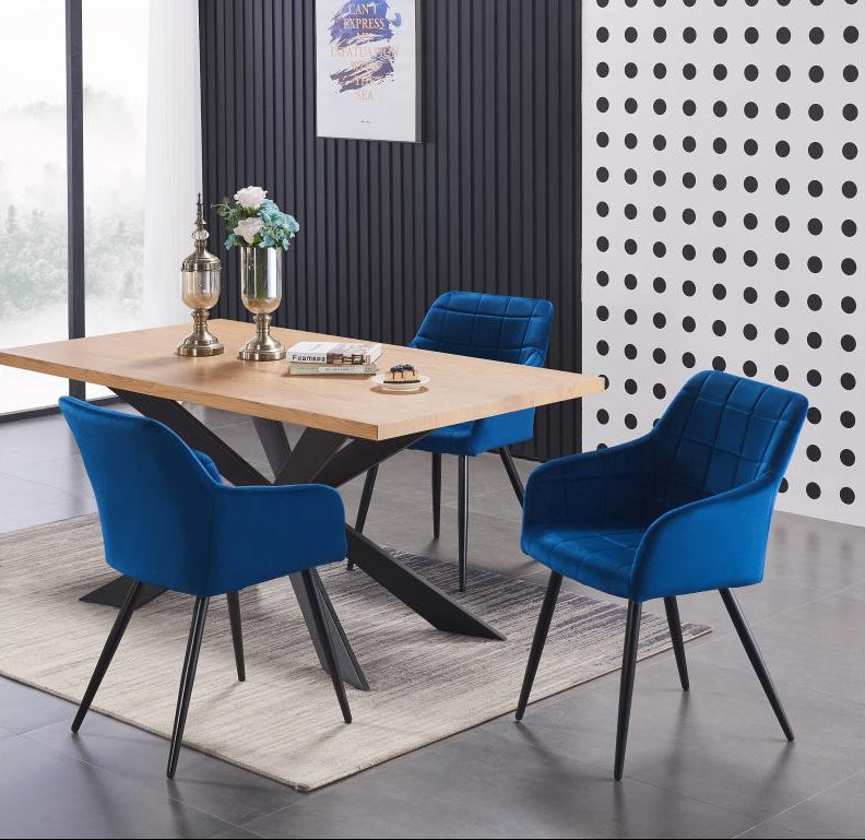 Lot de 6 chaises de salle à manger Chicyla - Tapissées de velours avec pieds en métal - Bleu HTFH65920