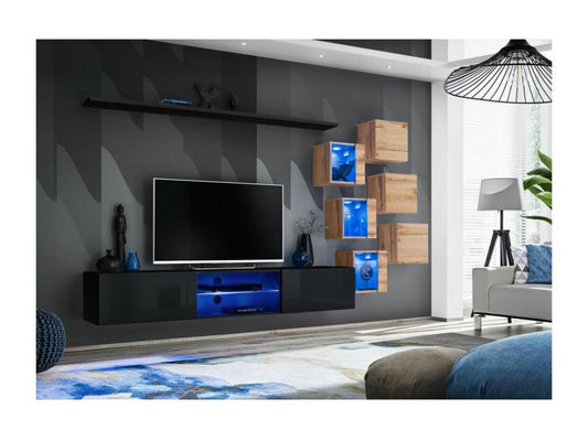 Ensemble Meuble TV Switch XXI 260cm Noir / Naturel