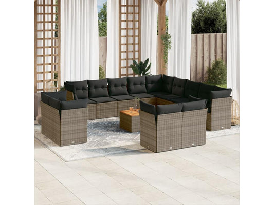 Salon de jardin avec coussins 14 pcs gris résine tressée UMDG17152