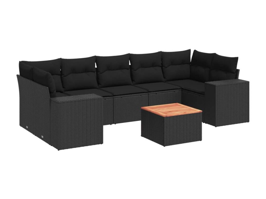 Salon de jardin 8 pcs avec coussins noir résine tressée GXUU69140