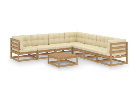 Salon de jardin 8 pièces avec coussins Marron miel Bois de pin GRDQ23376