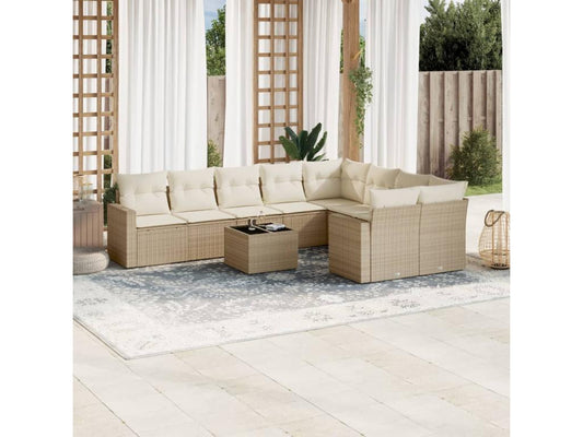 Salon de jardin avec coussins 10 pcs beige résine tressée ELER01870