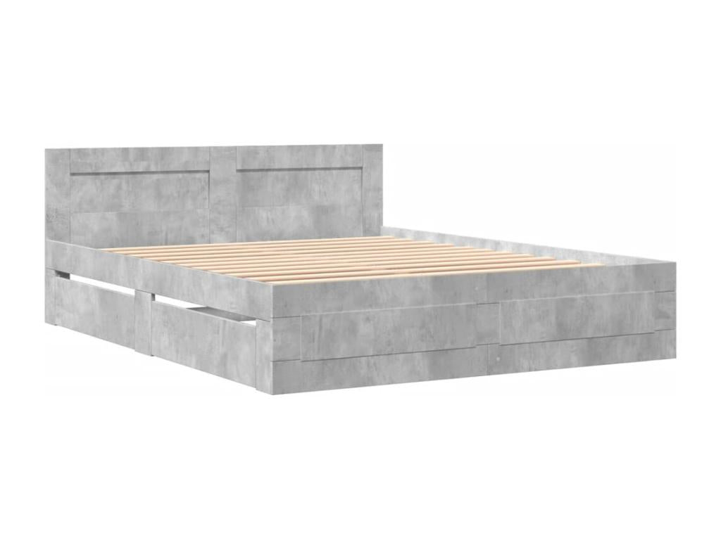 Cadre de lit et tête de lit sans matelas gris béton 150x200 cm FSGF94959