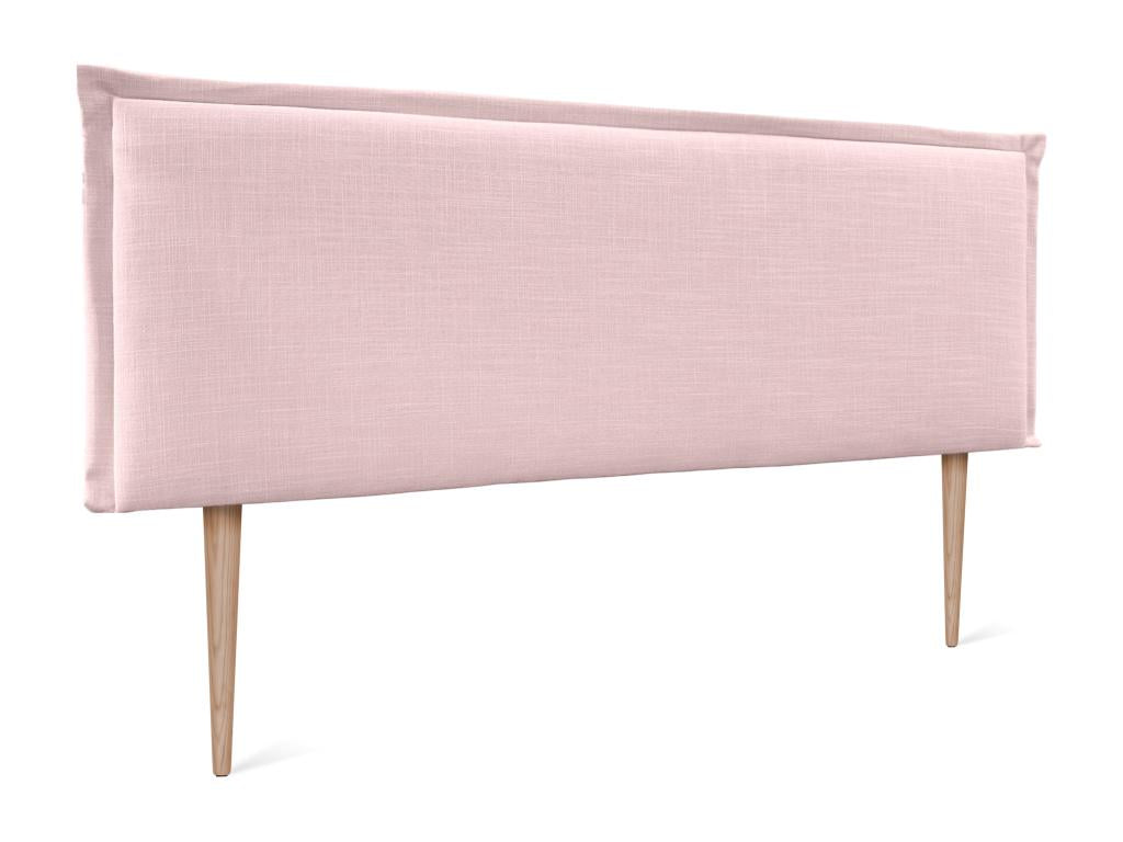 Meublori Tête de lit en lin naturel uni avec passepoils 135x105cm avec Pieds Lits 120/135 - Rose Pâle