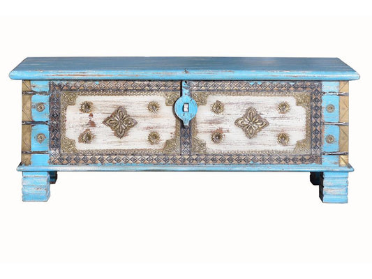 Coffre en bois de manguier bleu vieilli azul.Giner y Colomer.45x40x116 XBXO57110