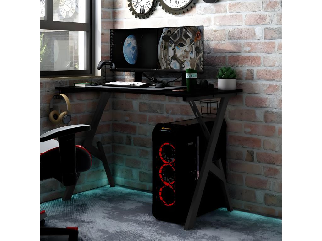 Bureau de jeu avec pieds en forme de Y Noir 110x60x75 cm NNCQ74456