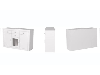 Buffet meuble de rangement en MDF et pin massif laqué blanc - Longueur 130 x Profondeur 42 x Hauteur 86 cm UEAD28589