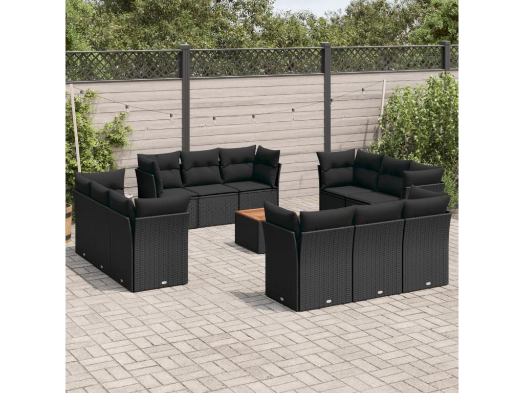 Salon de jardin avec coussins 13 pcs noir résine tressée ORKU85043