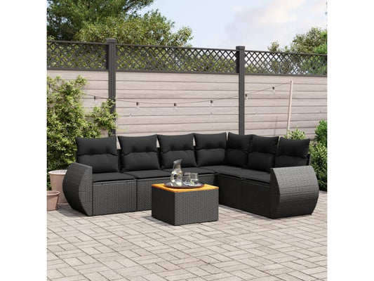 Salon de jardin 7 pcs avec coussins noir résine tressée LCGV49590