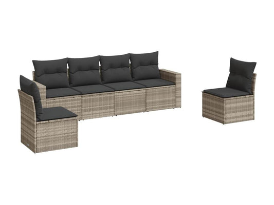 Salon de jardin 6 pcs avec coussins gris clair résine tressée WUCI02801