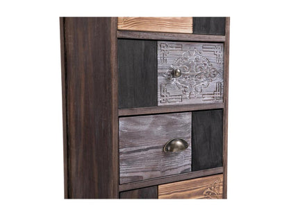 Chiffonnier Laviecasa avec 5 tiroirs commode en bois de paulownia style vintage ethnique bohème avec gravures PSOM34711