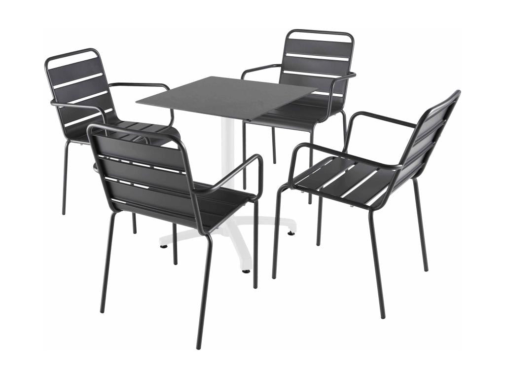 Ensemble table 60 cm ardoise et 4 chaises en métal gris IJEW63409