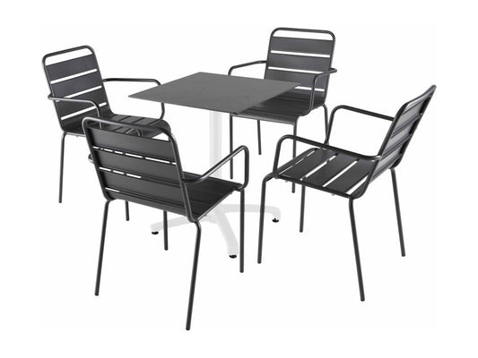 Ensemble table 60 cm ardoise et 4 chaises en métal gris IJEW63409