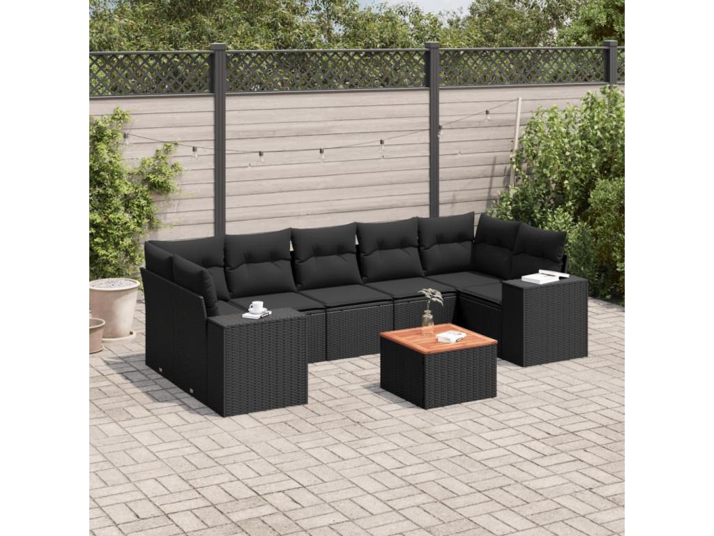 Salon de jardin 8 pcs avec coussins noir résine tressée GXUU69140