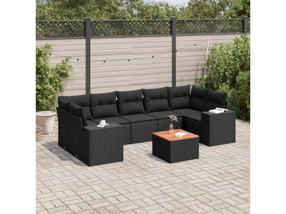 Salon de jardin 8 pcs avec coussins noir résine tressée GXUU69140