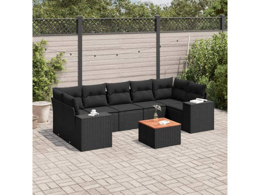 Salon de jardin 8 pcs avec coussins noir résine tressée GXUU69140