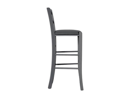 Tabouret haut en bois gris 73 cm avec assise en simili cuir anthracite FTKP97384