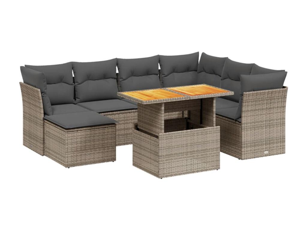 Salon de jardin 8 pcs avec coussins gris résine tressée QJOR28897