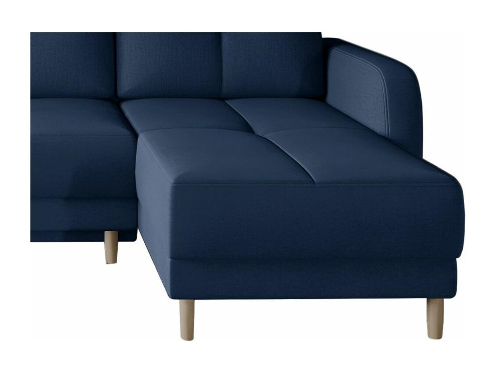 Canapé angle réversible Scandinave tissu doux bleu et pieds bois clair Chicyla 240cm QETO59106
