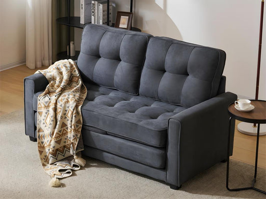 Canapé convertible 2 places - en tissu de lin - 2 poches sur les côtés - Gris OLOH96240