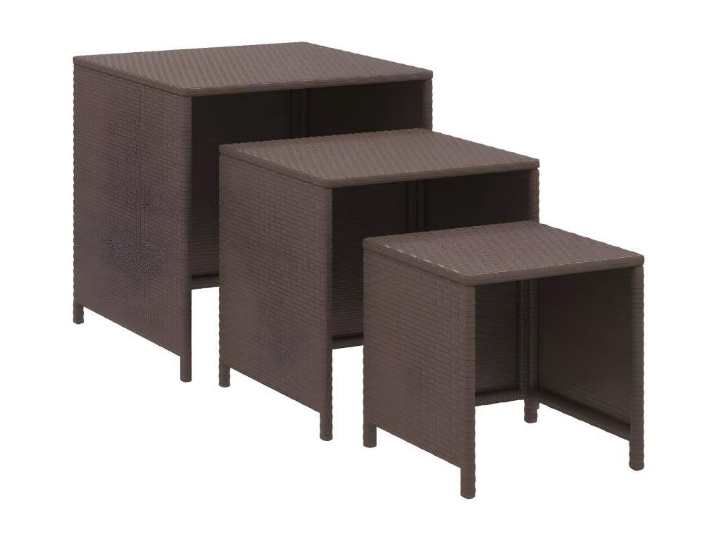 Tables gigognes 3 pcs marron résine tressée ZZSA42048