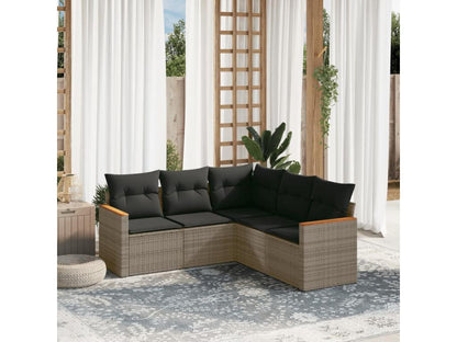 Salon de jardin 5 pcs avec coussins gris résine tressée JNFD89273