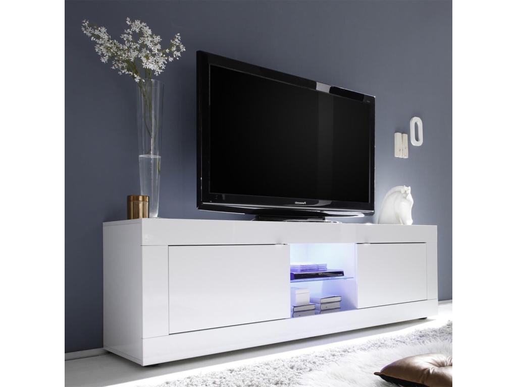 Chicyla - Meuble TV 2 Portes 2 Niches Finition Blanc Laqué Chicyla avec Leds HBPU22554