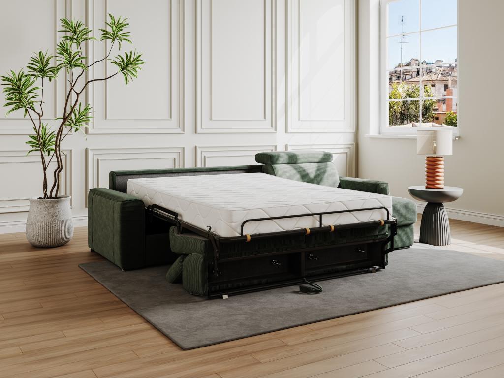 Canapé d'angle réversible convertible express en velours tricoté vert - Couchage 140 cm - Matelas 18 cm - Chicyla TKGN98626