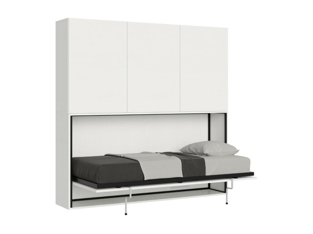 Lit escamotable horizontal blanc Chicyla 85x185 avec rangement et bibliothèque composition D-1 matelas 85x185cm RQOV74285