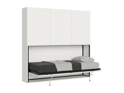 Lit escamotable horizontal blanc Chicyla 85x185 avec rangement et bibliothèque composition D-1 matelas 85x185cm RQOV74285