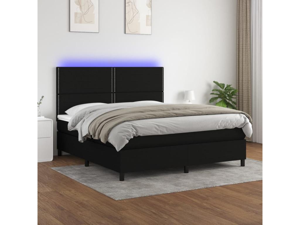 Sommier tapissier avec matelas et LED Noir 160x200 cm Tissu NAKA39658