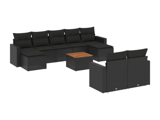 Salon de jardin 10 pcs avec coussins noir résine tressée NHSX68644