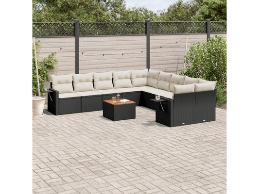 Salon de jardin 11 pcs avec coussins noir résine tressée RPMU40380