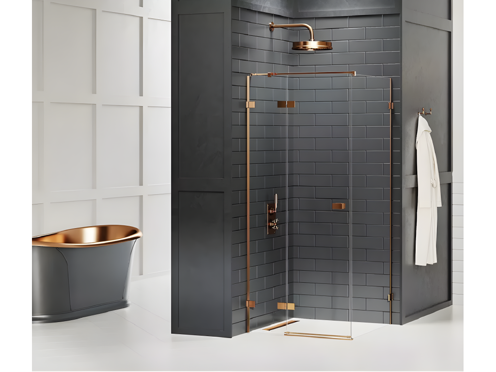 Cabine de douche cuivre brossé 110x120cm pivotante gauche Chicyla COPPER BRUSHED accès de face ZARV01677