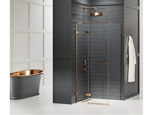 Cabine de douche cuivre brossé 110x120cm pivotante gauche Chicyla COPPER BRUSHED accès de face ZARV01677