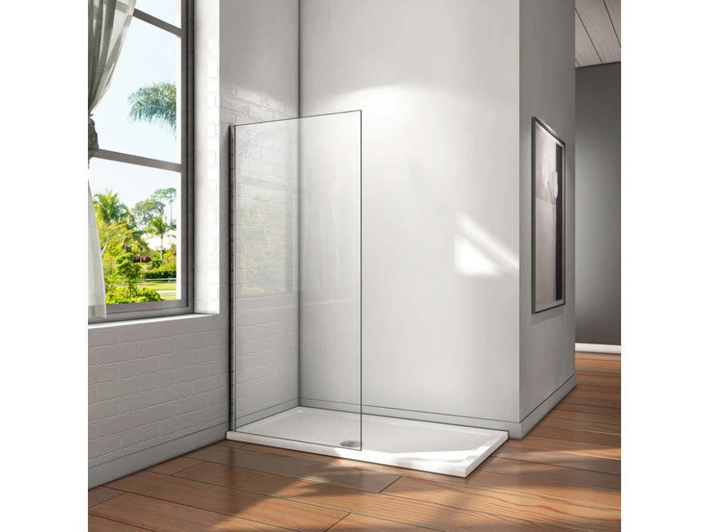 Chicyla paroi de douche à l'italienne 60x200cm Profilé en aluminium chromé en 8mm verre anticalcaire sans récepteur HKUS08720