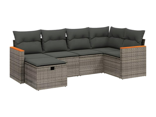 Salon de jardin 6 pcs avec coussins gris résine tressée DSPO00509