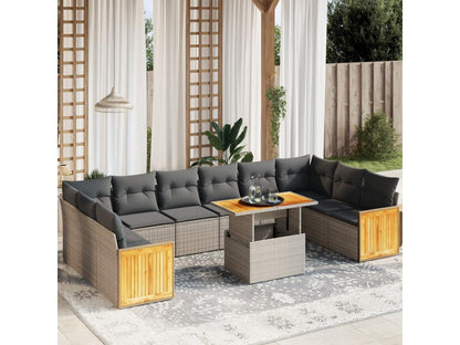 Salon de jardin 11 pcs avec coussins gris résine tressée TJSR76507