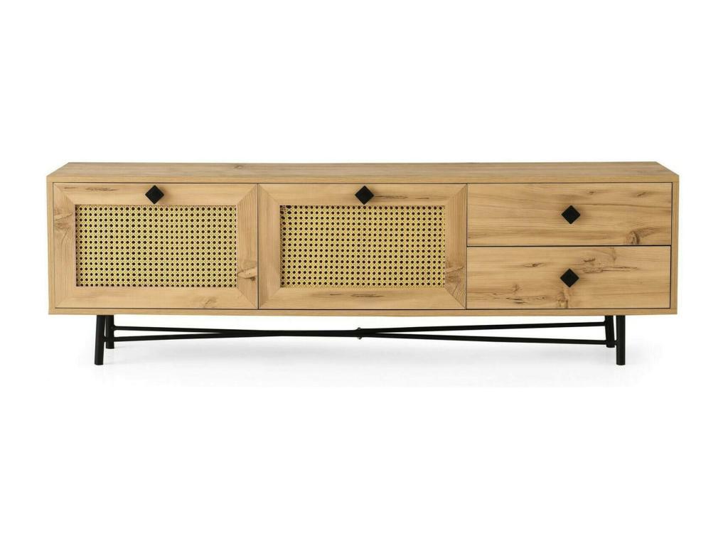 Meuble TV Chicyla Buffet de salon Armoire basse pour TV Base murale de rangement 180x40h60 cm Chêne et Noir CXNW99203