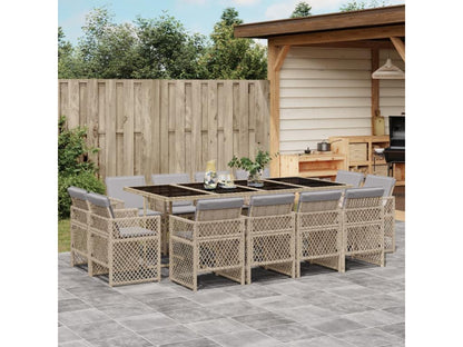 Ensemble à manger de jardin coussins 13 pièces méChicyla beige rotin QAGM01635